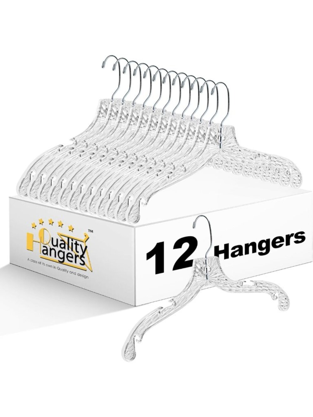 12 Pack Slim Crystal Clear Plastic Hangers with 360° Swivel Hook for Coats